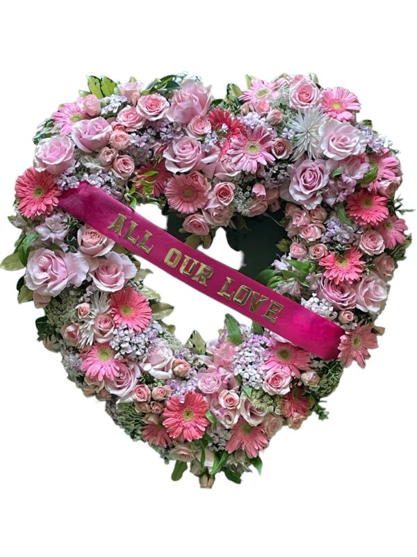 Sympathy #56 heart arrangements with pink roses